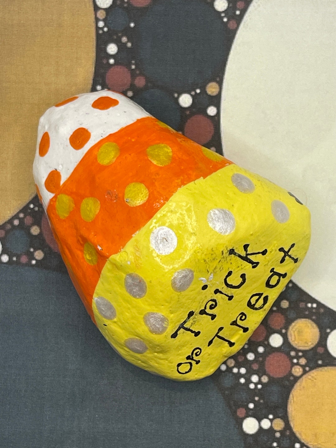 Candy Corn Dot Art Painted Rock, Halloween Stone With Trick or Treat ...