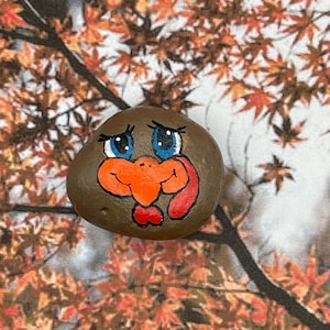 Cute Thanksgiving Turkey, Painted Rock, Fall Art, Thanksgiving Decor, Stone Painting