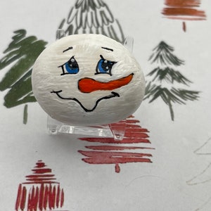Smiling Snowman Head, Christmas Decor, Winter Painted Rock, Pebble Art, Stocking Stuffer