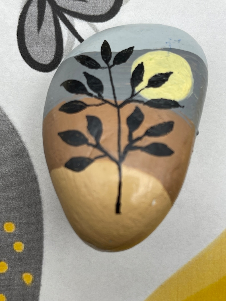 Boho Botanical Painted Rock, Nature Leaf, Pebble Art, Stone Painting ...