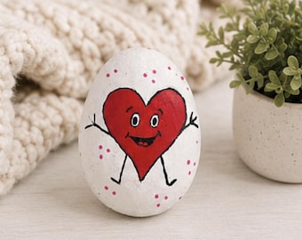 Pietra dipinta a forma di cuore sorridente, regalo per un abbraccio, decorazione carina per San Valentino, pietra della gentilezza dipinta a mano, decorazione romantica per mensole, regalo d'amore