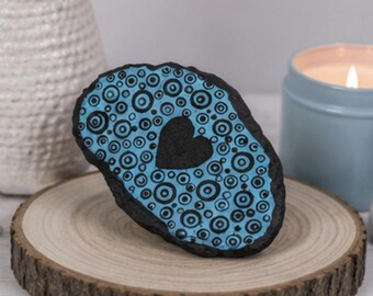 Metallic Blue Dot Art Painted Slate Rock, Mandala Inspired Decor, Modern Shelf Art, Colorful Home Decor, Hand Painted Stone