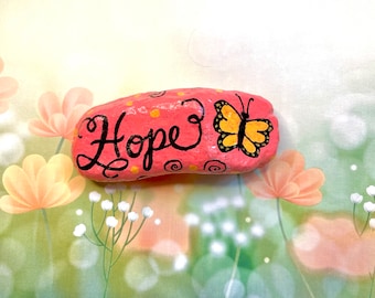 Hand Painted Rock,Butterfly Hope,Inspirational,Motivational, Positivity,Pebble Art, Stone Painting, Kindness Rocks, Acrylic Painting, Sealed