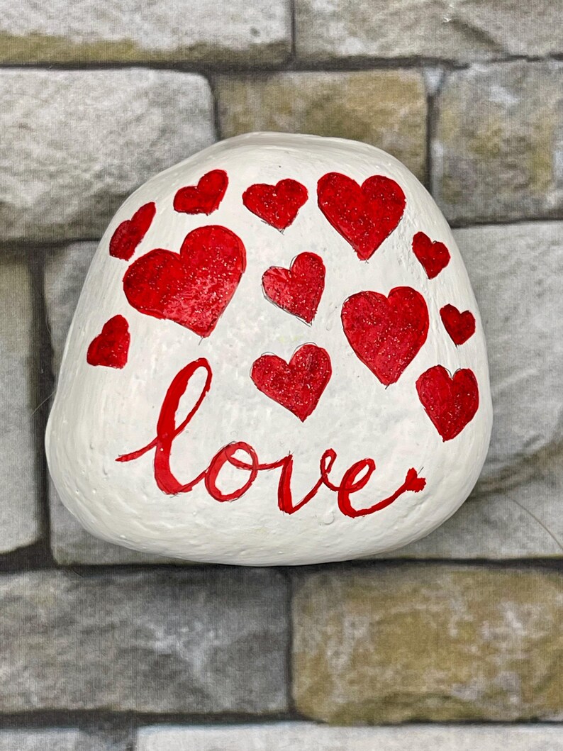 Love Stone With Glitter Red Heart Design, Unique Valentine Gift ...