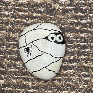 Glow in the Dark Eyes Mummy, Hand Painted Rock, Halloween Art, Pebble Art, Stone Painting