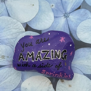You Are Amazing With A Side of Sprinkles, Painted Rock, Kindness Rock, Positivity Pebble, Stone Art