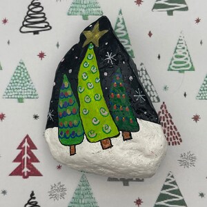 Merry Christmas Whimsical Christmas Trees, Snow Holiday, Winter Decor, Painted Kindness Rock