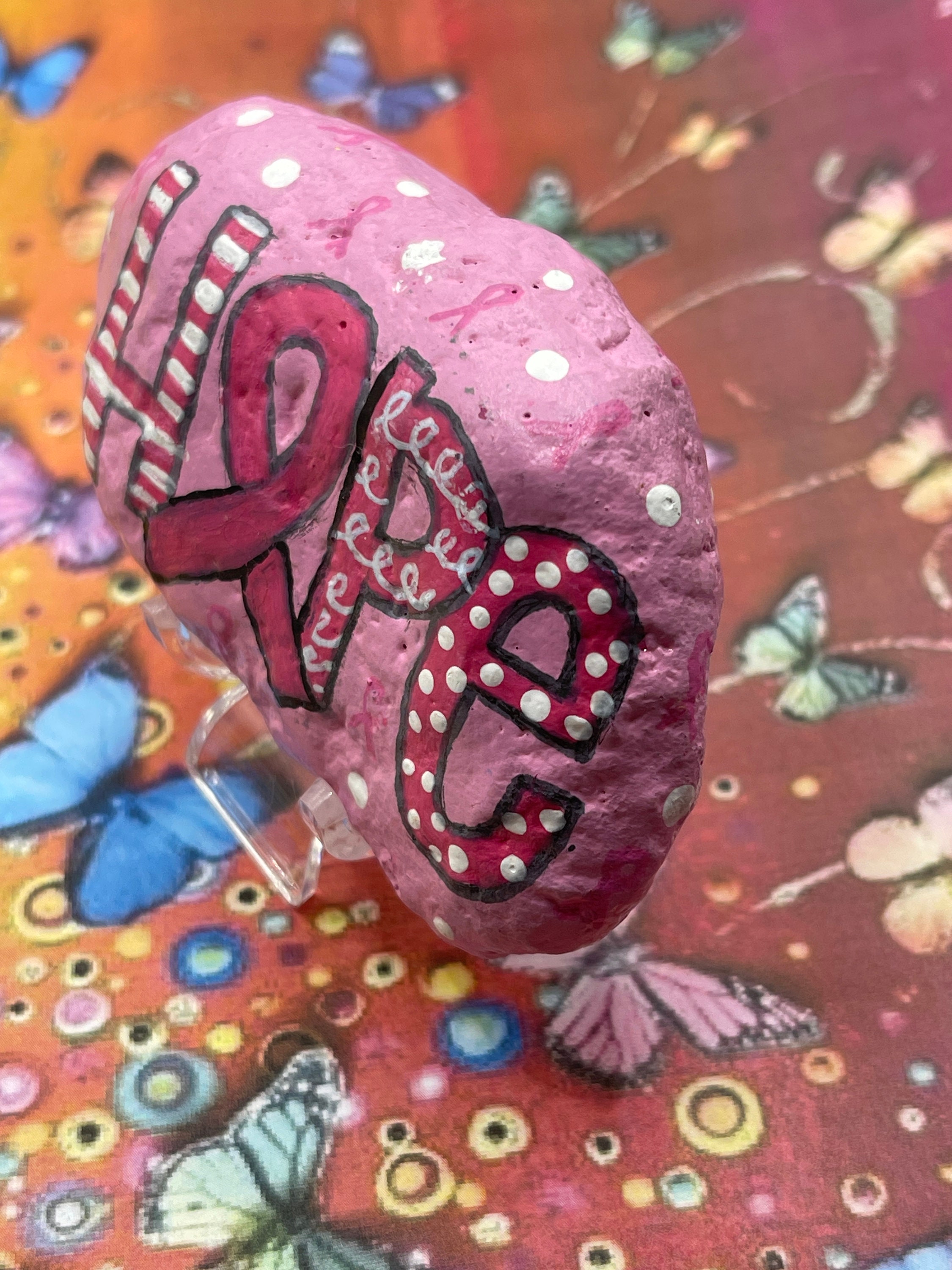 Hope, Breast Cancer Awareness, Pink Ribbon, October, Hand Painted Rock ...