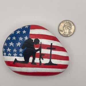 Praying Soldier Painted Rock, Patriotic Christian Decor, American Flag ...