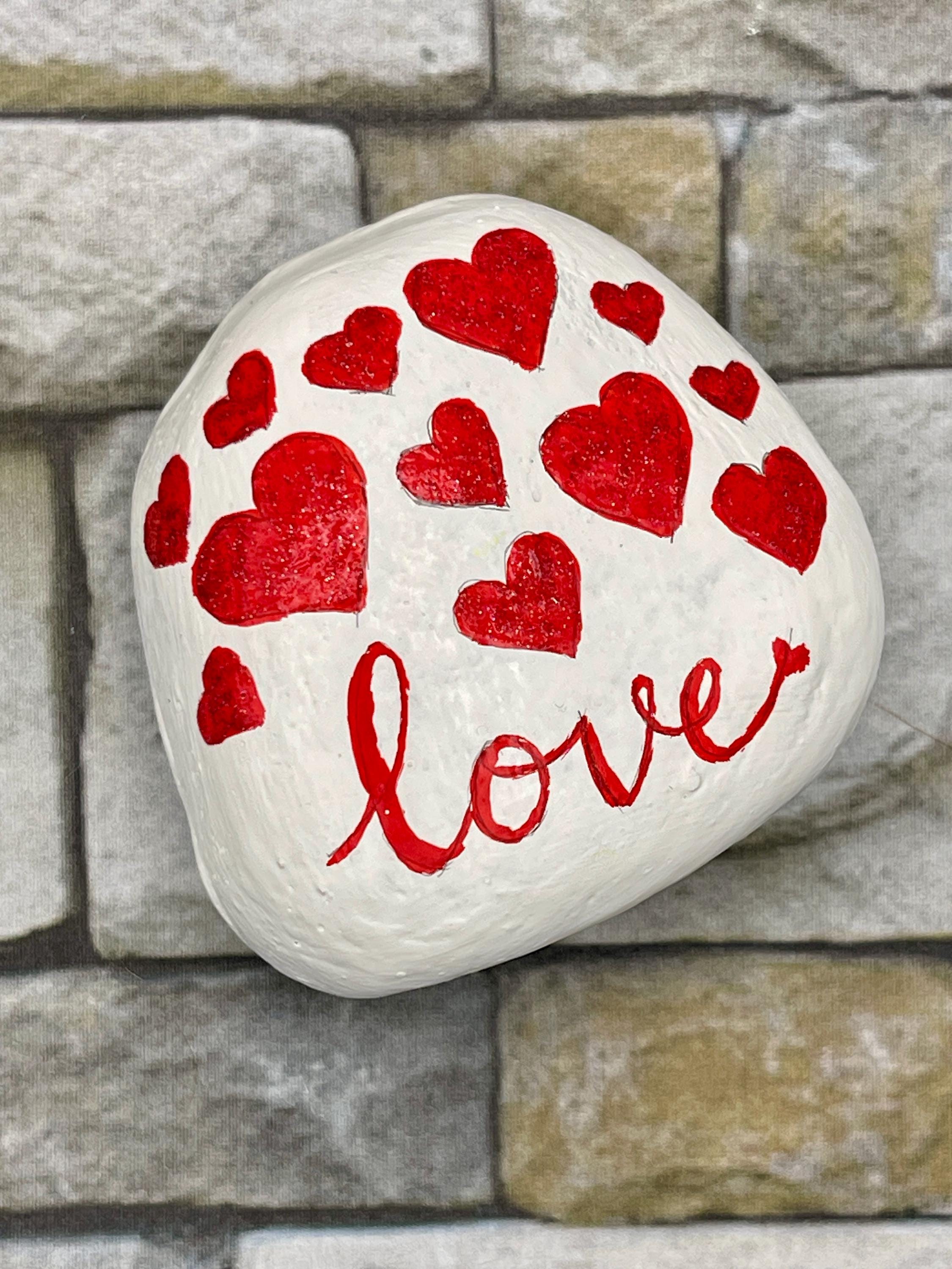 LOVE Painted Rock With Glitter Heart, Romantic Gift, Valentine Decor ...