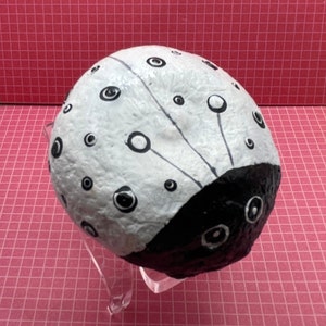 White Ladybug with Black Polka Dots, Painted Rock, Stone Painting