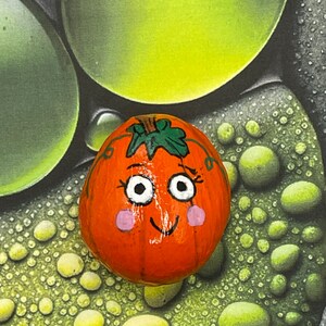 Cute Smiling Face Orange Pumpkin, Hand Painted Rock, Fall Art Halloween Art, Pebble Stone Painting, Kindness Rocks