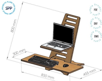 Archivo digital de soporte para computadora portátil para láser y CNC / Plan de soporte para computadora portátil de madera / Planes de escritorio de pie / Escritorio de pie / Mesa de pie / Mesa para computadora portátil de pie