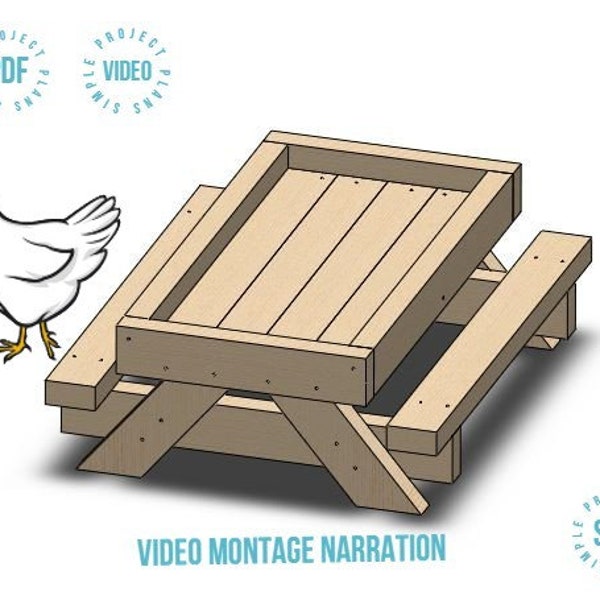 Chicken Picnic Table Plans/Chicken Table/Wood Table Plans/Farmhouse Plans/Poultry/Trough/Feeding Chickens