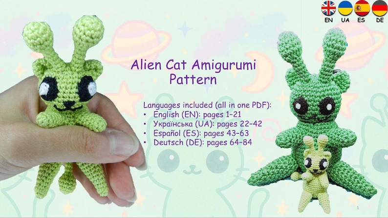 Alien Cat Amigurumi Crochet Pattern + Free Amigurumi Guidebook | PDF ...