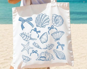 Coquette Seashell Tragetasche, Summer Vibes Tragetasche, Sommerferien Tragetasche, Baumwolle Strandtaschen, Beach Totes, Canvas Strand Geschenktasche