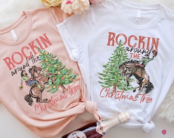 Rockin' Around The Christmas Tree Shirt, Retro Christmas Western Shirt, Cowboy Christmas Shirt, Cowgirl Christmas, Country Christmas Shirt