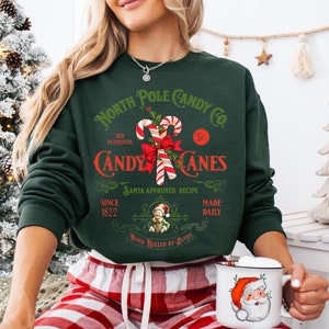 Christmas Sweatshirt, Candy Cane Shirt, Retro Old Fashioned Candy Cane Sweater, Vintage Christmas Shirt Retro, North Pole Christmas Sweater