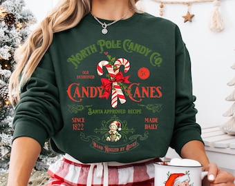 Christmas Sweatshirt, Candy Cane Shirt, Retro Old Fashioned Candy Cane Sweater, Vintage Christmas Shirt Retro, North Pole Christmas Sweater