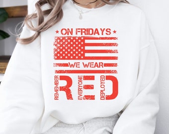 Op vrijdag dragen we een rood shirt, dragen we rood Remember Everyone Deployed, T-shirt Amerikaanse vlag, Amerikaanse veteraan, T-shirt Amerikaanse vlag