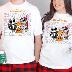 Disney Stitch Halloween Shirt, Stitch and Angel Halloween Sweathirt, Disneyland Halloween Couple Sweater, Spooky Season Couple T-shirt