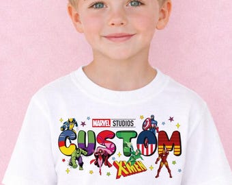 Custom Marvel Birthday Shirt, Avengers Superhero Family T-Shirt, Custom Name Hero Shirt, Marvel Studio Trip Shirt, Kids Birthday Disney Tees