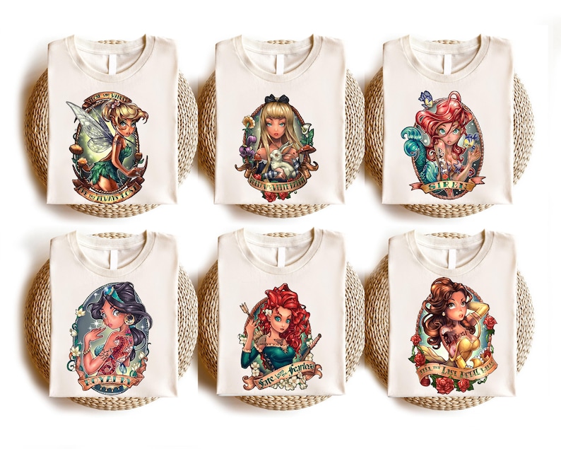 a group of t - shirts with different designs on them