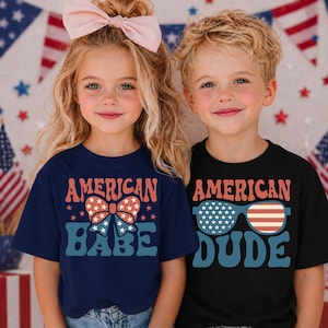 American Babe Shirt, American Dude T-Shirt, Patriotic Kids Matching Shirts, USA 250th Anniversary Party Shirt, Independence Day Family Tees