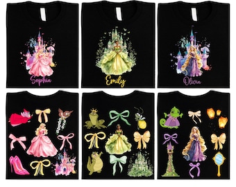 Disney Princesses Shirt, Coquette Disney Bow T-Shirt, Disneyland Princess Matching Sweatshirt, WDW Girls Vacation Shirts, Magic Kingdom Tees