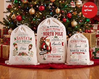 Special Delivery Canvas Santa Sack, Christmas Personalised Santa Sack, Kids Elf Gift Bag