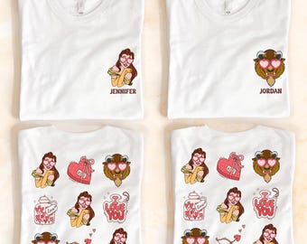 Belle en het beest Valentijnsdagshirt, Disney-paar Valentijnsdagsweater, Princess Belle-trui, bijpassende T-shirt Dinsey Honeymoon