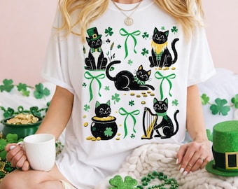 St Patrick’s Day Cat Shirt, St Catrick’s Day T-Shirt, Shamrock Irish Cat Mom Sweatshirt, Funny St Paddy’s & St Patty’s Day Graphic Tees