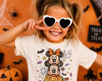 Mickey Minnie Halloween Shirt, Cute Disney Halloween Shirt, Pumpkin Head Mouse Kids Shirt, Spooky Season Gift, Disneyland Trick or Treat Tee