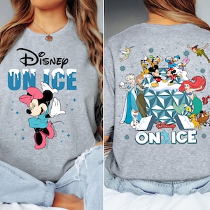 Chemise sur glace, sweat-shirt couple Mickey et Minnie, chemises voyage en famille, chemise vacances Disney, chemise Disney Epcot, chemise Disneyland