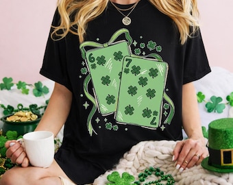 St Patrick’s Day Shirt, Lucky Card T-Shirt, Green Aesthetic Sweatshirt, Irish Lucky Clover Shirt, Cute St Patricks Day Tee, Lucky Vibes Tees