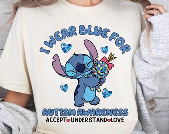 Koszulka „Noszę niebieski dla świadomości autyzmu”, koszulka wspierająca osoby z autyzmem, koszulki z okazji Miesiąca Autyzmu