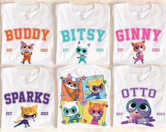 Super Kitties Shirt, Custom Super Kittie Shirt, Buddy Cat Shirt, Bitsy Cat Shirt, Ginny Cat Shirt, Sparks Cat Shirt, Hero Kitties