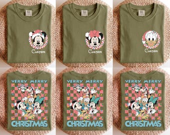 Disney Custom Christmas Comfort Colors®Shirt, Mickey Minnie Merry XMAS Tees, Winter Holiday T-Shirt