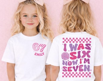 Custom 6 7 Birthday Shirt, I Was 6 Now I’m 7 T-Shirt, Seven Birthday Shirt for Girls, Birthday Girl Sweatshirt, Youth Birthday Party Tees