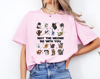 Star Wars May The Meows Be With You Shirt, Space Cat T-Shirt, Galaxy Cat Shirt, Sci Fi Cat Lover Gift, Funny Cat Mom Tee, Cosmic Kitty Shirt