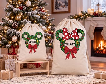 Disney  Canvas Santa Sack, Custom Mickey Minnie Christmas Bag, Kids Toy Gift Bag, Family XMAS Sack