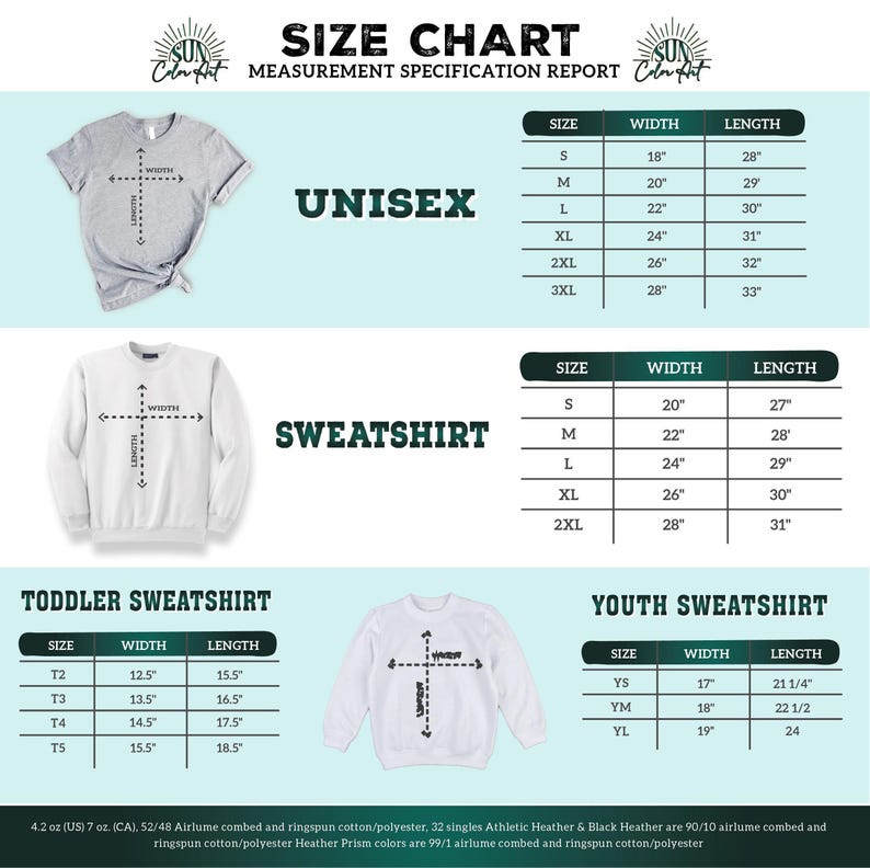 the size chart for a sweatshirt