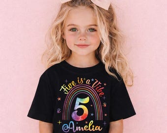 Custom Birthday Girl Shirt, Five is a Vibe T-Shirt, 5th Birthday Kids Sweatshirt, Girls Colorful Rainbow Shirts, Toddler Birthday Party Tees