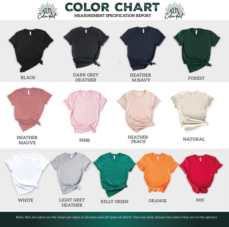 the color chart for a women's t - shirt