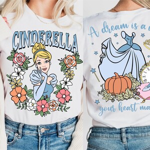 Camiseta de Cenicienta, Princesa Disney, "Un sueño es un deseo que tu corazón hace", Camiseta floral del Castillo de Cenicienta, Camisetas de viaje de Disneyland Princess para niñas