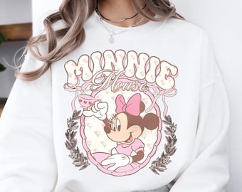 Mini Mouse Sweatshirt, Vintage Disney Minnie Shirt, Minnie Drinking Tea T-Shirt, Disney 80s Vibes Sweater, Magic Kingdom Sweatshirt