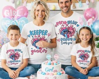 Disney Custom Gender Reveal Shirt, Pink Or Blue Stitch Angel Shirt, Baby Announcement T-Shirt, Family Loves You Sweatshirt, Baby Shower Tees