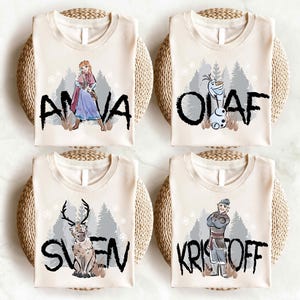 a set of four frozen princess t - shirts