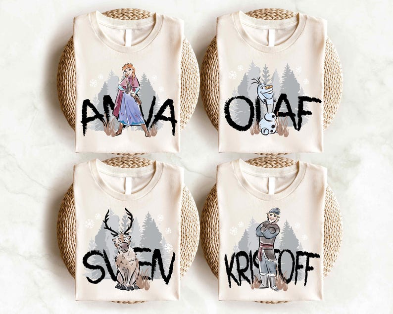 a set of four frozen princess t - shirts
