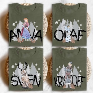 a group of four t - shirts with frozen princesses on them